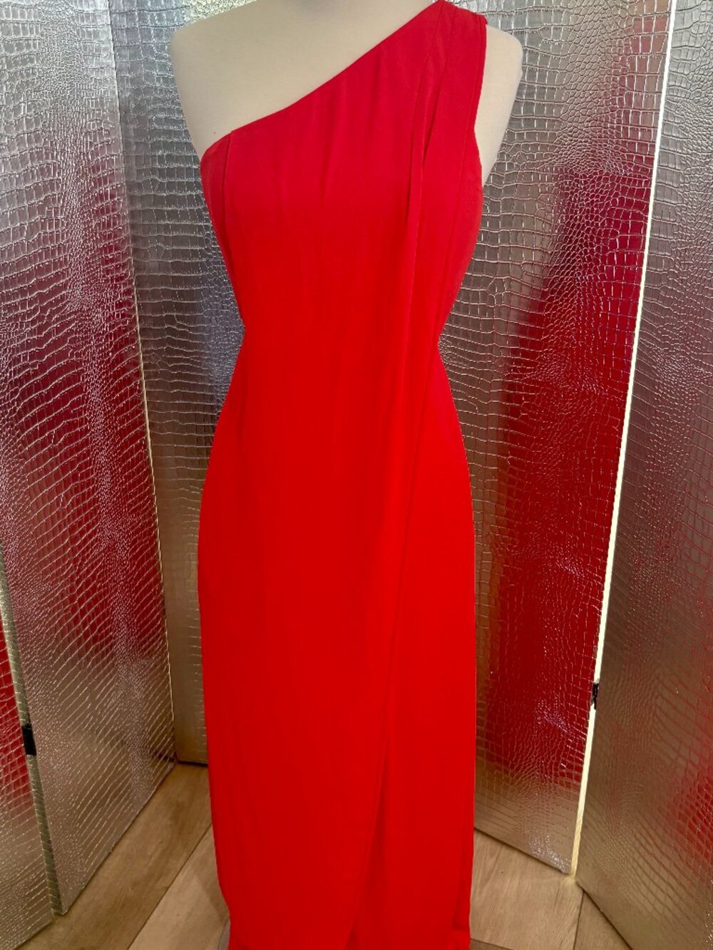 BCBG Max Azria Dries Poppy One Shoulder Gown